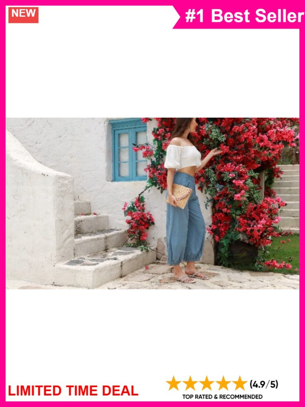 Wide Leg Palazzo Pants Lyocell Linen High Rise Smocked Waist Pockets - Picture 6 of 6